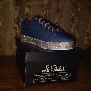Blue Denim Sneakers with Rhinestone Accents